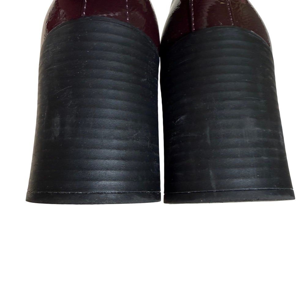 SO Burgundy Patent Penny Loafers 9 Dark Chunky Block Heel Comfort Officecore - Picture 7 of 12
